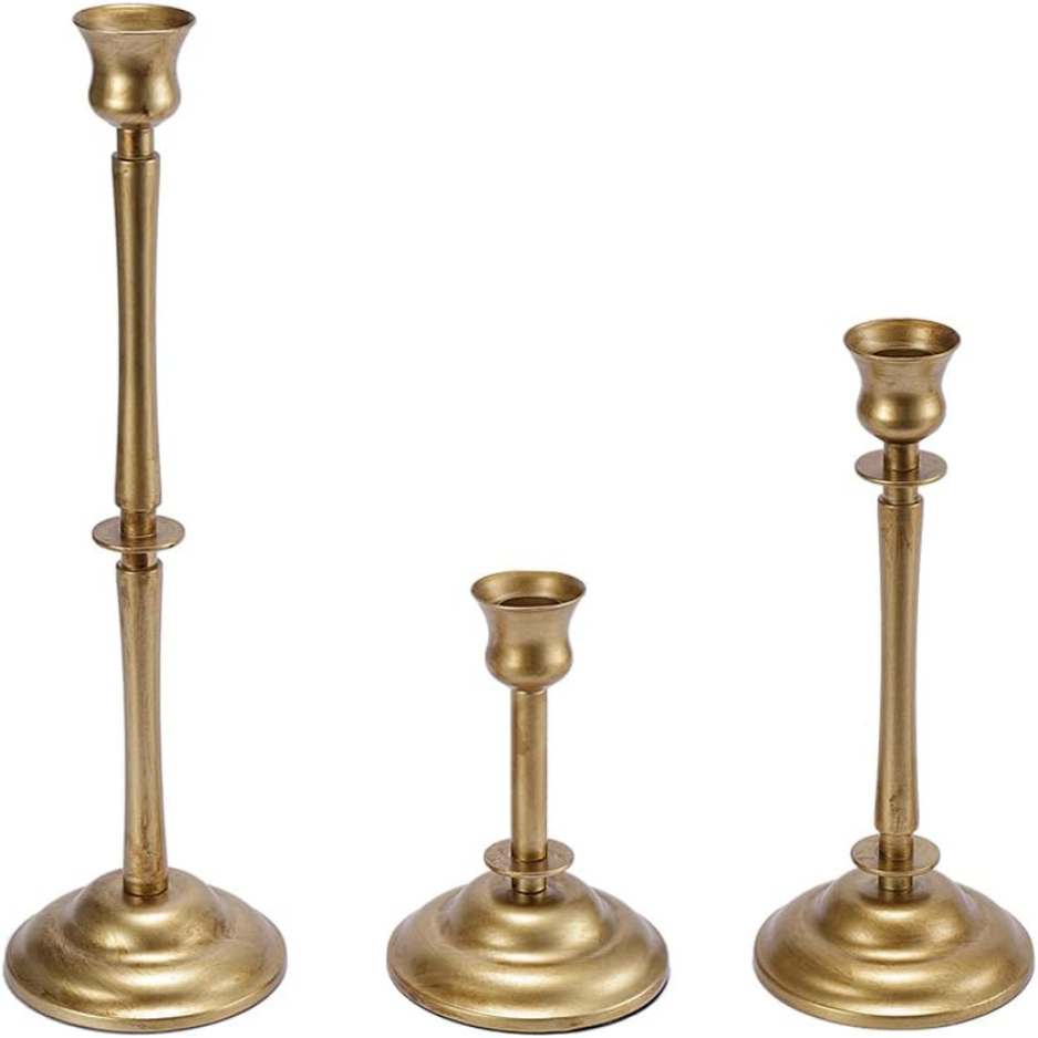 Gold Metal Taper Candle Holders, Set of 3