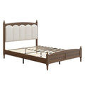 Queen Size Platform Bed Frame Upholstered Headboard Mid-Century