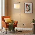 Curved Floor Lamp With Cylinder Shade, Wood Pole