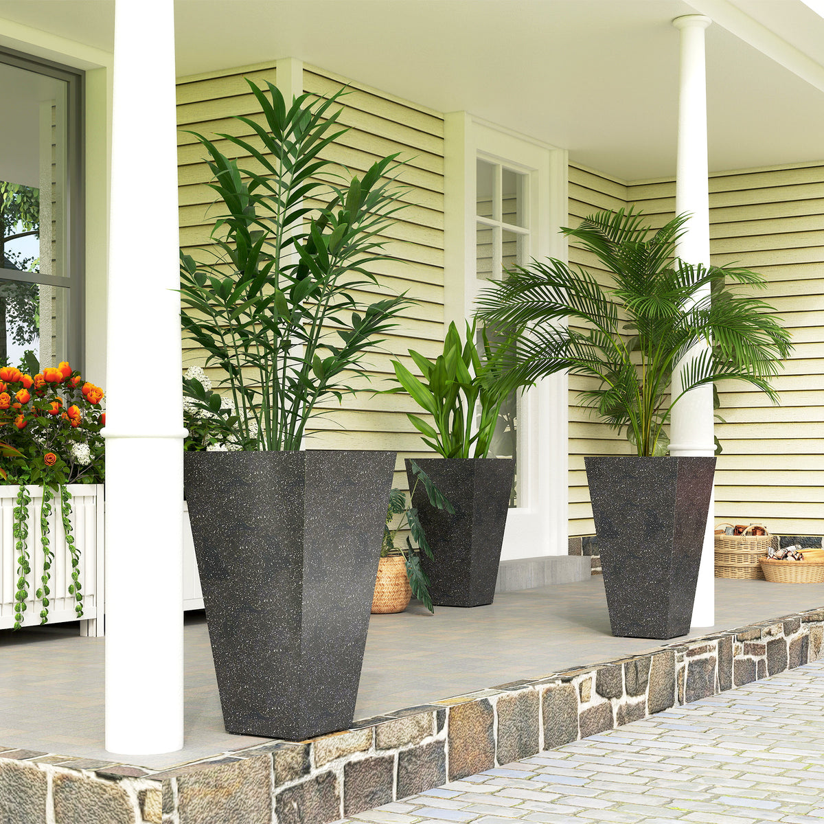 Tall Planters with Marble Finish, Set of 3 — 28", Indoor/Outdoor