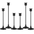 Tall Vintage Matte Black Taper Candlestick Holders, 6 Pieces (2 Sets of 3)