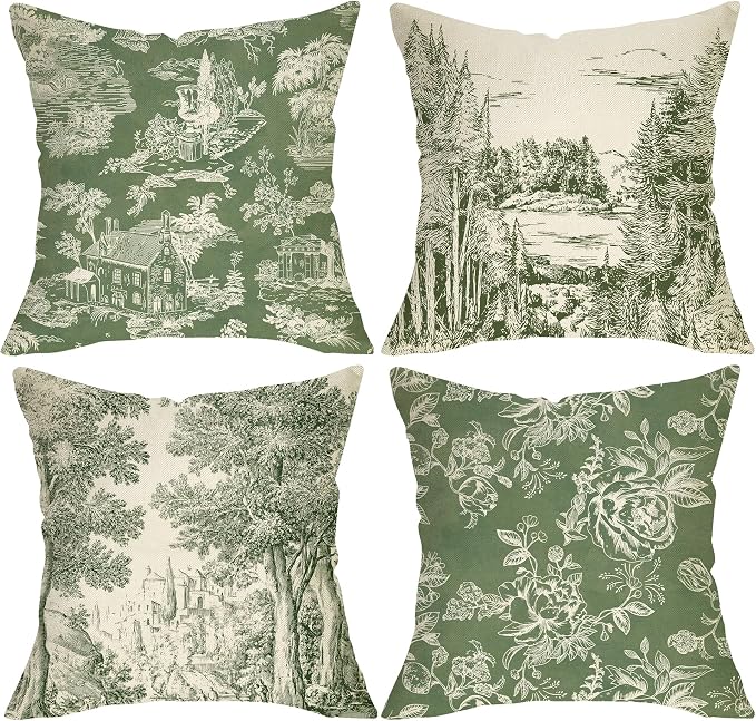 French Country Throw Pillow Covers, 18 x 18 in, Set of 4