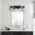 27in Rustic 4-Light Vanity Light, Industrial Bathroom Wall Sconce With Glass Shades And Wood Accent, Modern Farmhouse Lighting Fixture No Bulbs