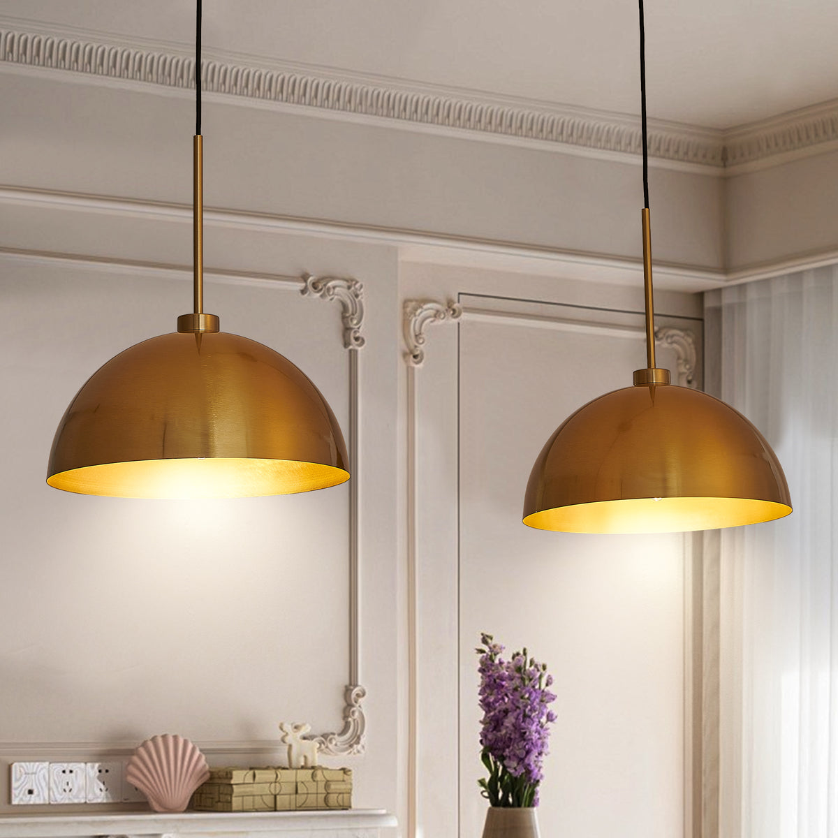 Industrial Double Pendant Light, 41 in, Copper