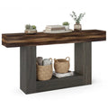 Natural Wood Console Table, 59in Entryway Table, Curved Waterfall-style