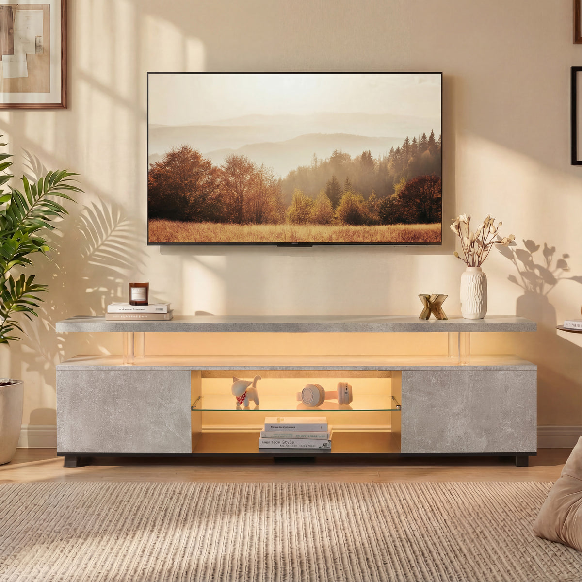 TV Stand For 55 Inch TV LED Gaming Entertainment Center Media Storage