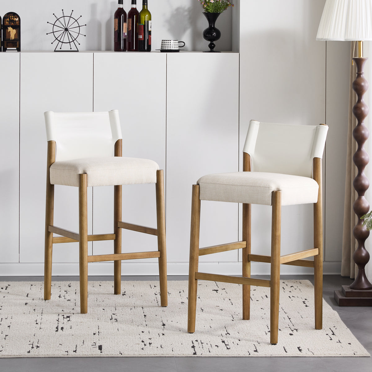 Modern Solid Wood Bar Stool With Polyester Cushion Minimalist 28.5"
