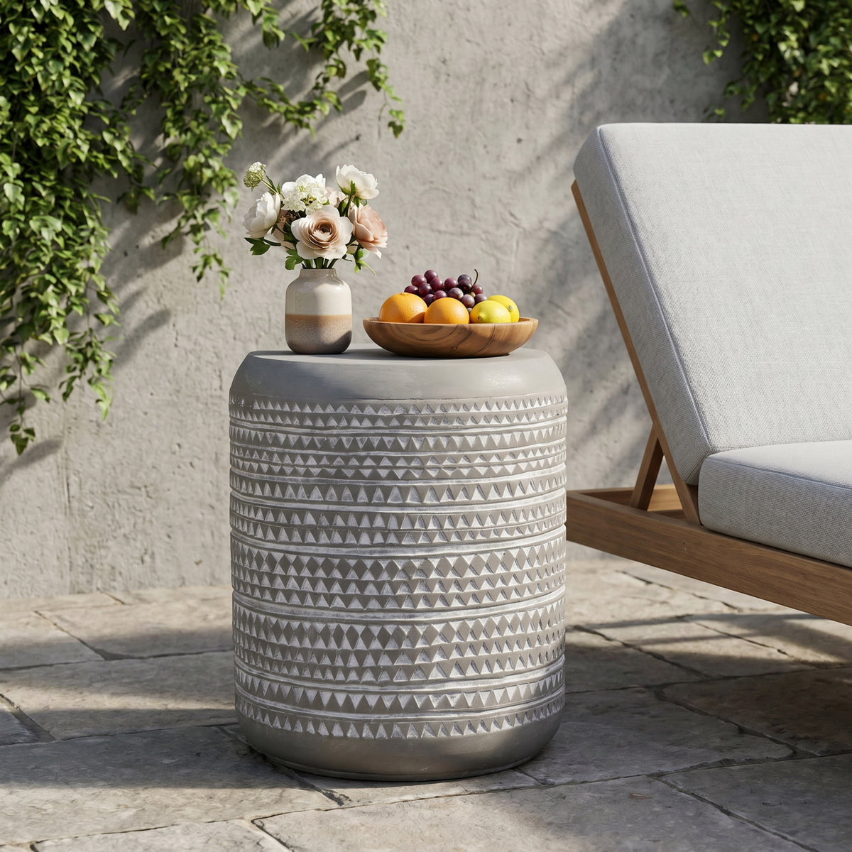 Outdoor Lightweight Concrete MGO End Table - Medium