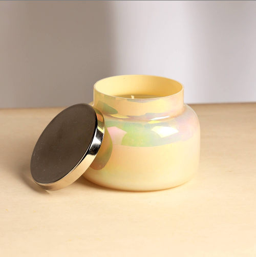 Decorative Wax Candle in Yellow Glass Jar With Lid