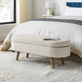 Ottoman Oval Storage Bench, Rubber Wood Legs, Beige 43.5x16x16