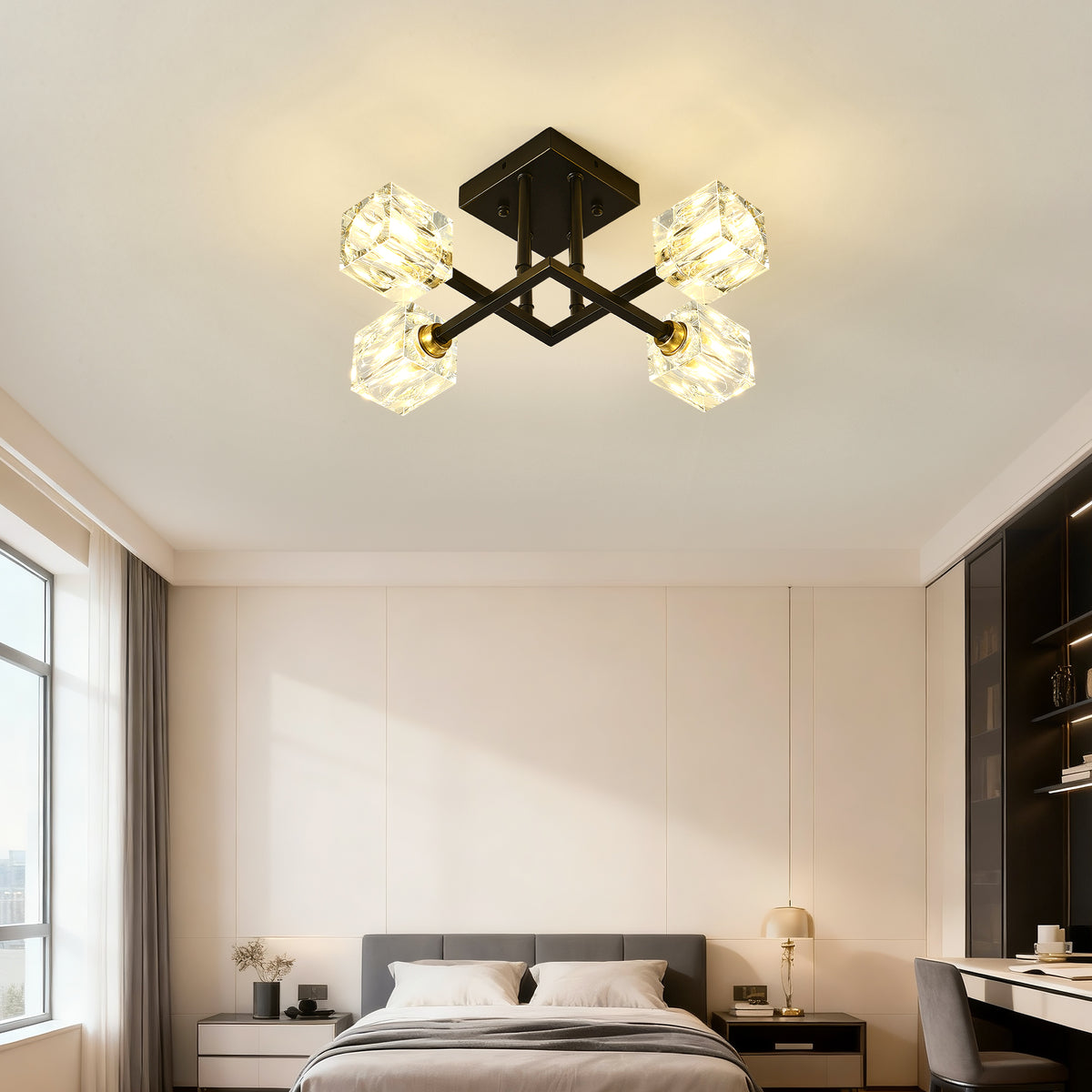 Crystal Ceiling Light, 4-Light, Matte Black