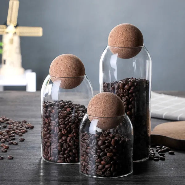 Glass Storage Jar Set With Cork Lids, 3 Piece