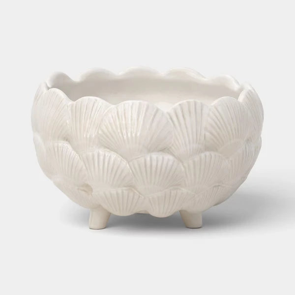 8-Inch Ceramic Clam Shell Planter – Ivory Outdoor Flower Pot