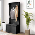 Entryway Hall Tree with Coat Rack and Sitting Bench, Mudroom Bench with Storage and Hooks, Black