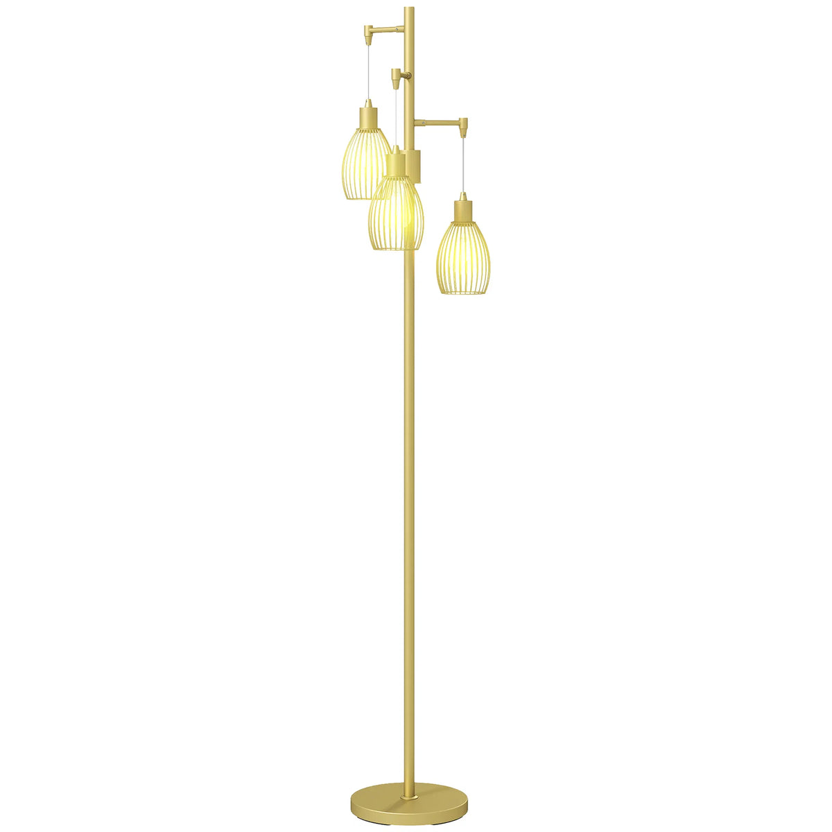 Industrial Floor Lamp With 3 Wire Shades, Gold, Dimmable