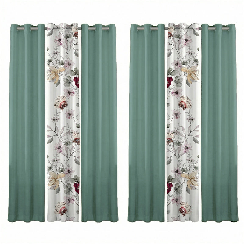 Sage Green Botanical Curtain Set, 6 Piece