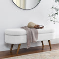 Ottoman Oval Storage Bench, Rubber Wood Legs, White 43.5x16x16