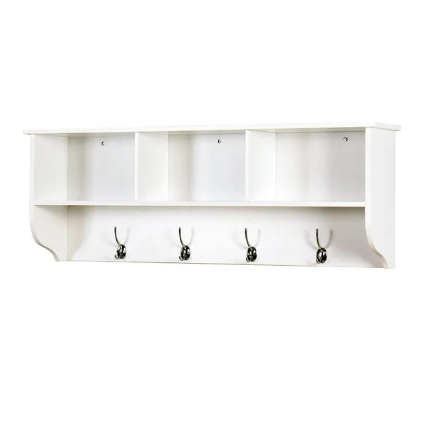 White Entryway Wall Mounted Coat Rack With 4 Dual Hooks Wood