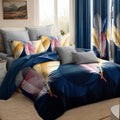 Feather Print Bedding & Curtain Set, King, 9 Piece, Blue