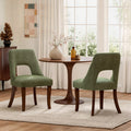 Dining Chair Set of 2, Upholstered Chenille Fabric Dining Chair Curved Solid Wood Legs, Elegant Tufted Club Dining Room Kitchen Room Dining Chair, Green