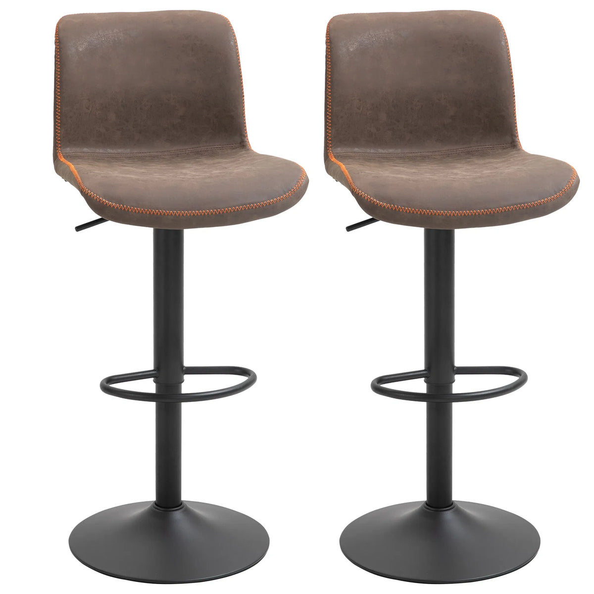 Bar Stools Set of 2, Swivel Counter Height Bar Stools with Adjustable Height and Footrest, PU Leather Upholstered Kitchen Stool for Breakfast Bar, Brown