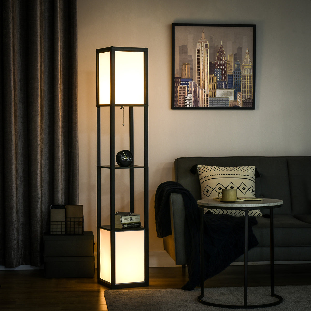 Shelf Floor Lamp With Ambient Light, Black, 61.5 in