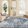 Vintage Washable Area Rug, 8 x 10 ft, Blue
