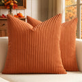 Fall Corduroy Throw Pillow Covers 2 Pack, 14x14 Inch Decorative Cushion Cases For Sofa, Couch, Bed And Home Decor, Orange