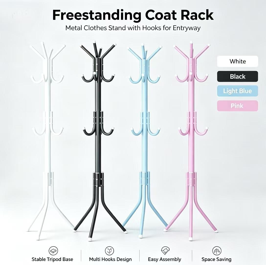 Freestanding Coat Rack And Multi-tier Metal Storage Unit For Entryway