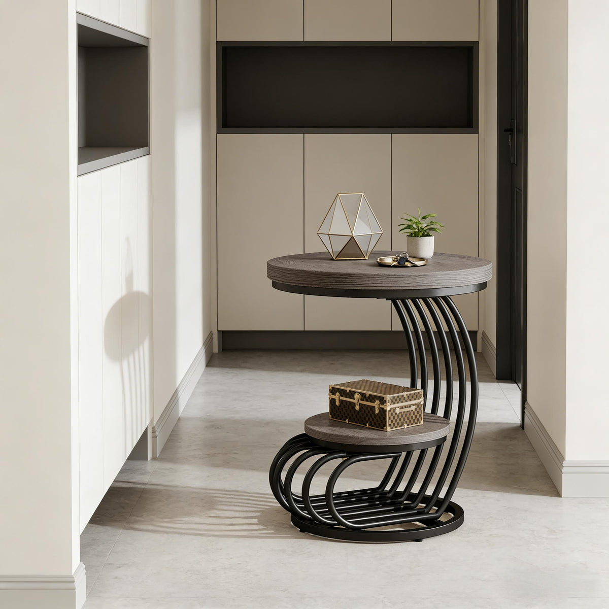 2-Tier Round Couch Side Table End Table