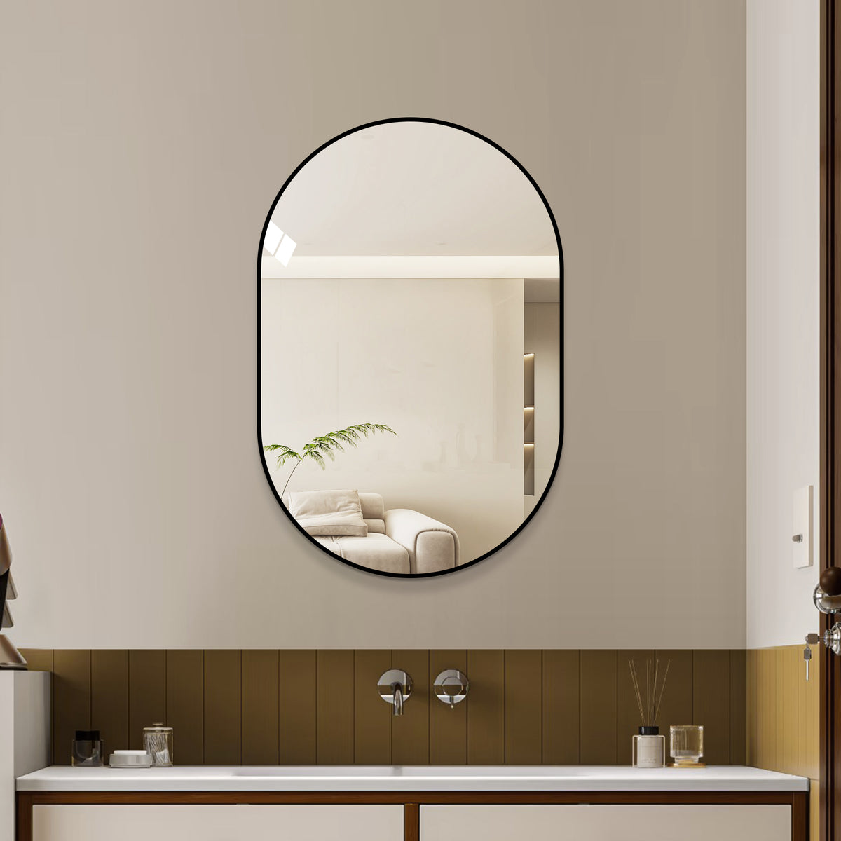 Black Framed Bathroom Mirror, 36 x 24 in