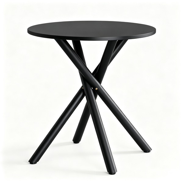 Modern Round Side Table With Crossed Metal Legs, 23.6inch Small Accent End Table With Adjustable Feet, Sofa Side Table For Living Room Bedroom Small Spaces, Black