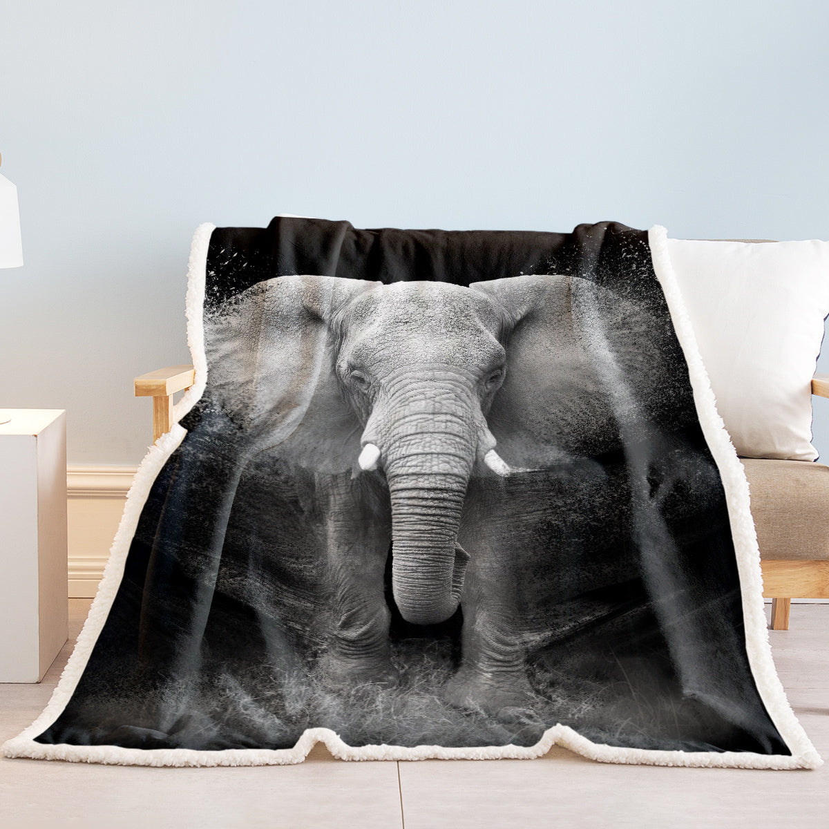 3D Elephant Printed Sherpa Fleece Blanket For Couch Sofa Bed Soft Cozy Fuzzy Black Galaxy Elephant Gifts For Women Adults 130X150cm 150X200cm
