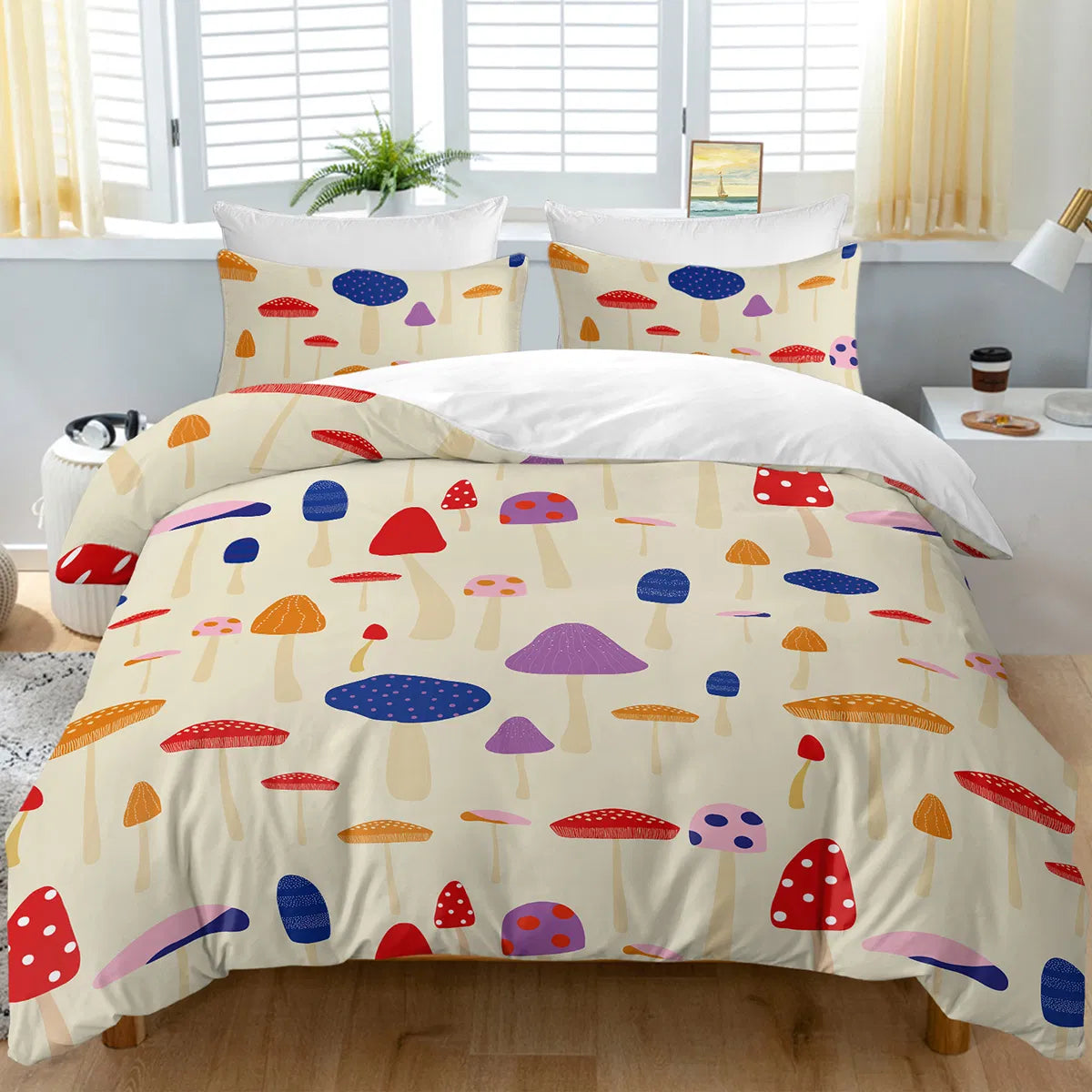 Mushroom Print Duvet Cover Set, Full, 3 Piece