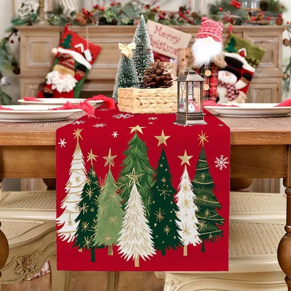 Christmas Table Runner Xmas Trees Snowflakes 13x72 Inch