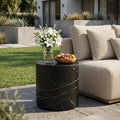 Outdoor Lightweight Concrete MGO Side End Table, Living Room Accent Table, Black Marble