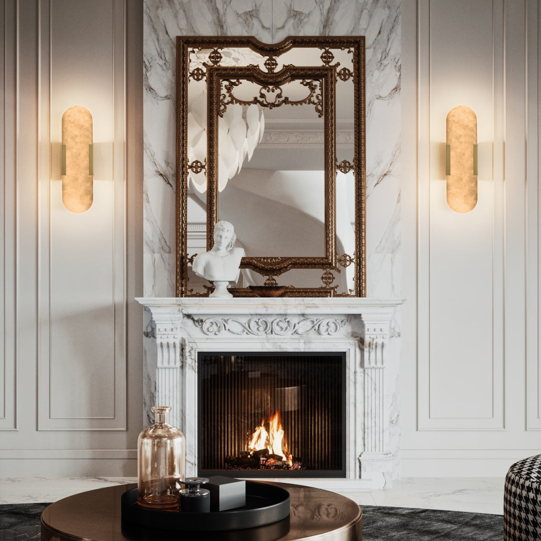 Natural Marble Wall Sconces, Gold, Set of 2 (13.8 in)