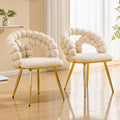 Modern Velvet Dining Chair With Bubble Back, Accent Chair With Gold Metal Legs, Upholstered Vanity Chair For Dining Room, Living Room, Bedroom, Beige Set Of 2