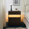LED Nightstands 3 Drawer Dresser For Bedroom, End Table With Acrylic Board LED Bedside Tables, Walnut