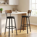 Industrial Bar Stools Set of 2, PU Seat with Footrest — Vintage Brown