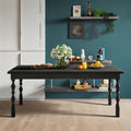 Wood Black Dining Table For 4-6 People, 62 Inch Farmhouse Large Dining Table