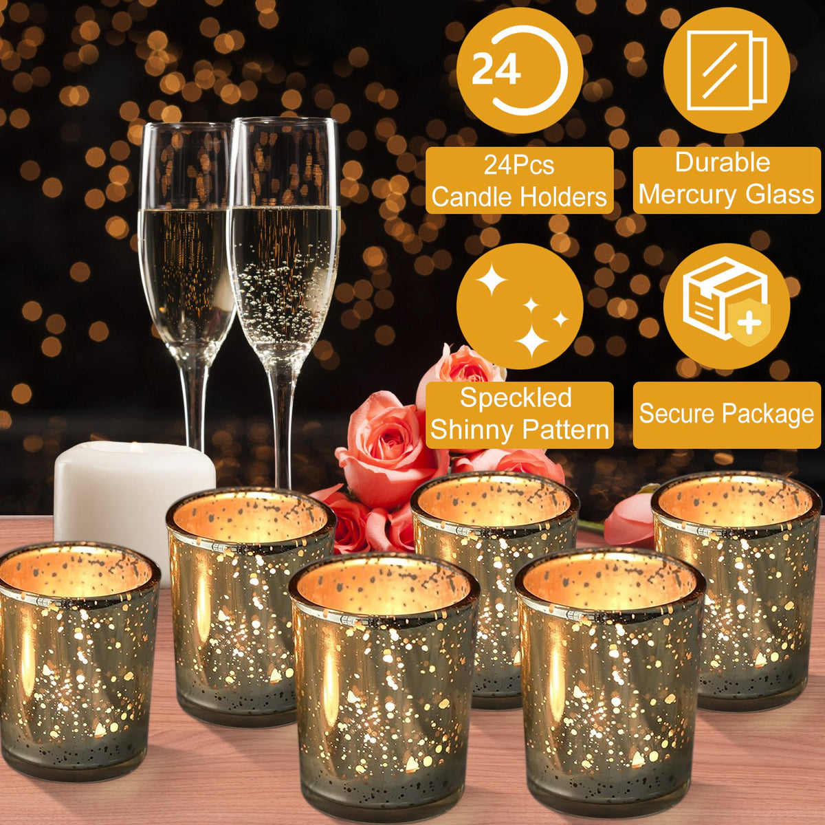 Gold Mercury Glass Votive Tealight Holders, 24 Pack
