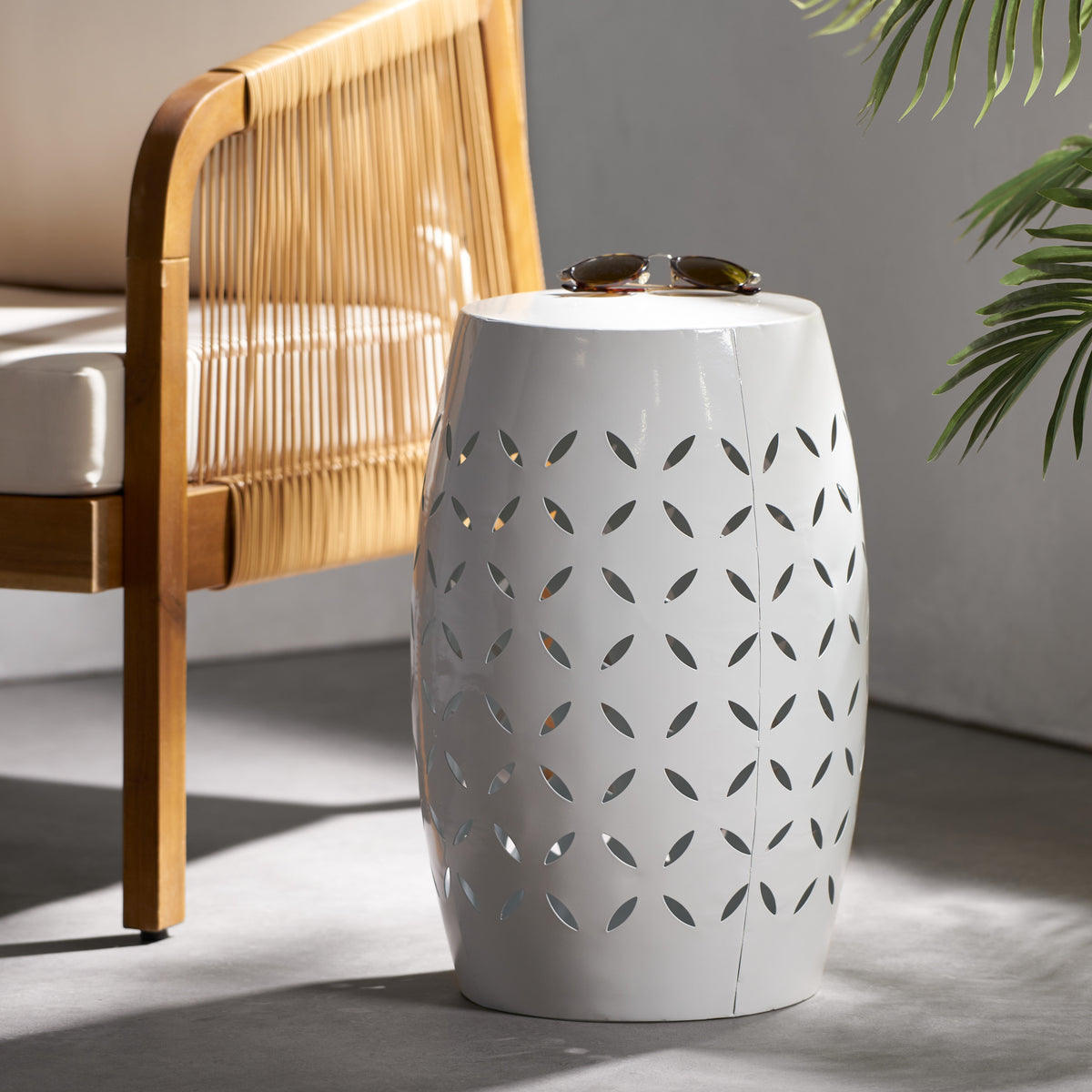 12" Cylindrical Accent Side Table for Living Room, Natural