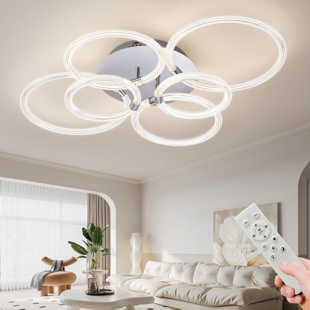 Modern LED Ring Ceiling Light With Remote, 6 Rings