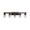 35 Rustic 5-Light Vanity Light, Industrial Bathroom Wall Sconce With Glass Shades And Wood Accent, Modern Farmhouse Lighting Fixture No Bulbs