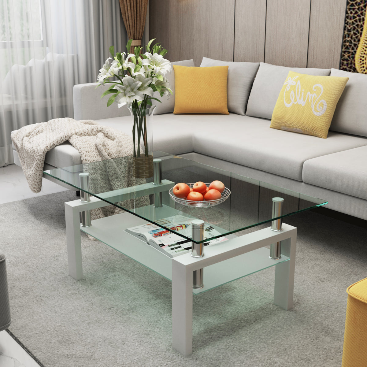 Rectangle Glass Coffee Table, Clear Coffee Table, Modern Side Center Tables For Living Room - Style 2