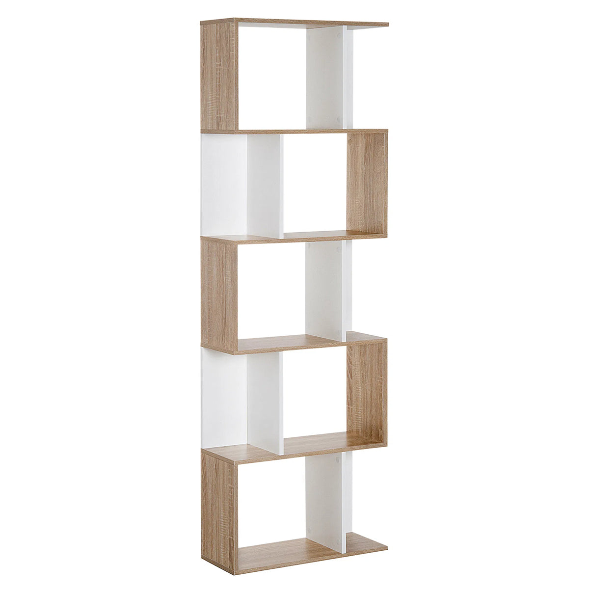 5-Tier Geometric Bookcase Display Shelf Storage Shelf Modern Room Divider Living Room Home Office Furniture, White