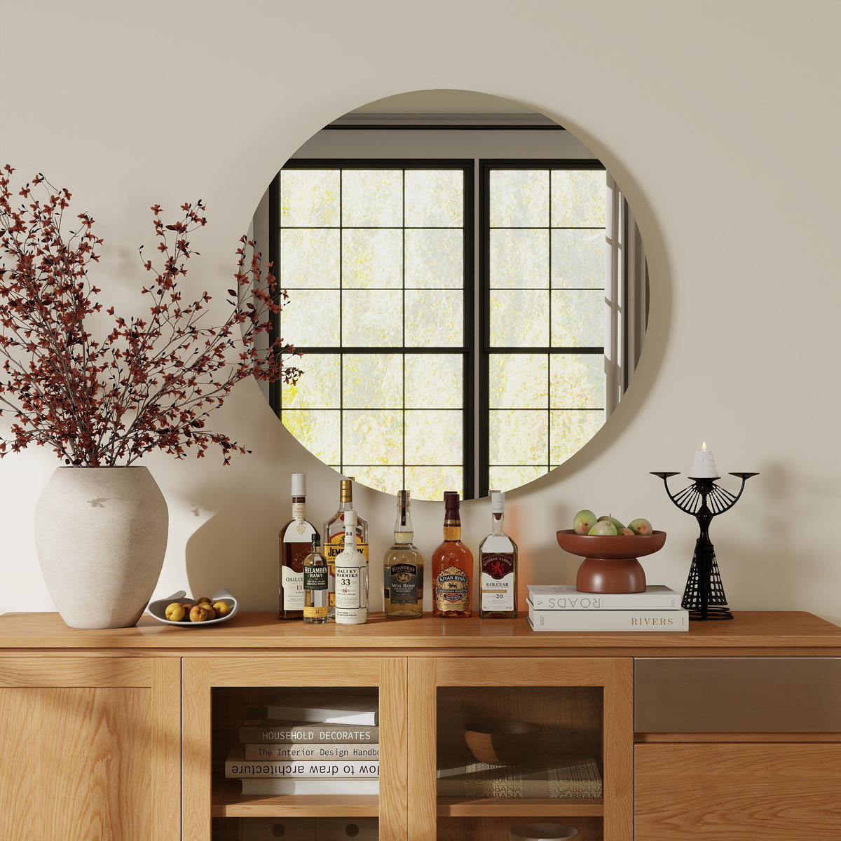 Round Bathroom Mirror, Silver White, 27.5 in (70 cm)