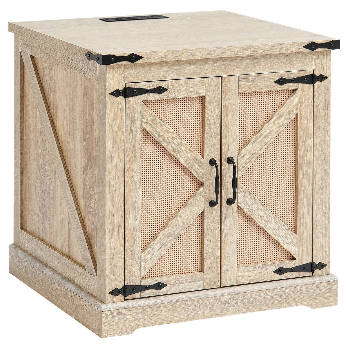 Farmhouse End Table Rectangle PE Rattan Woven Wood Coffee Table 24-Inch Modern Boho Style Storage Coffee Table For Living Room
