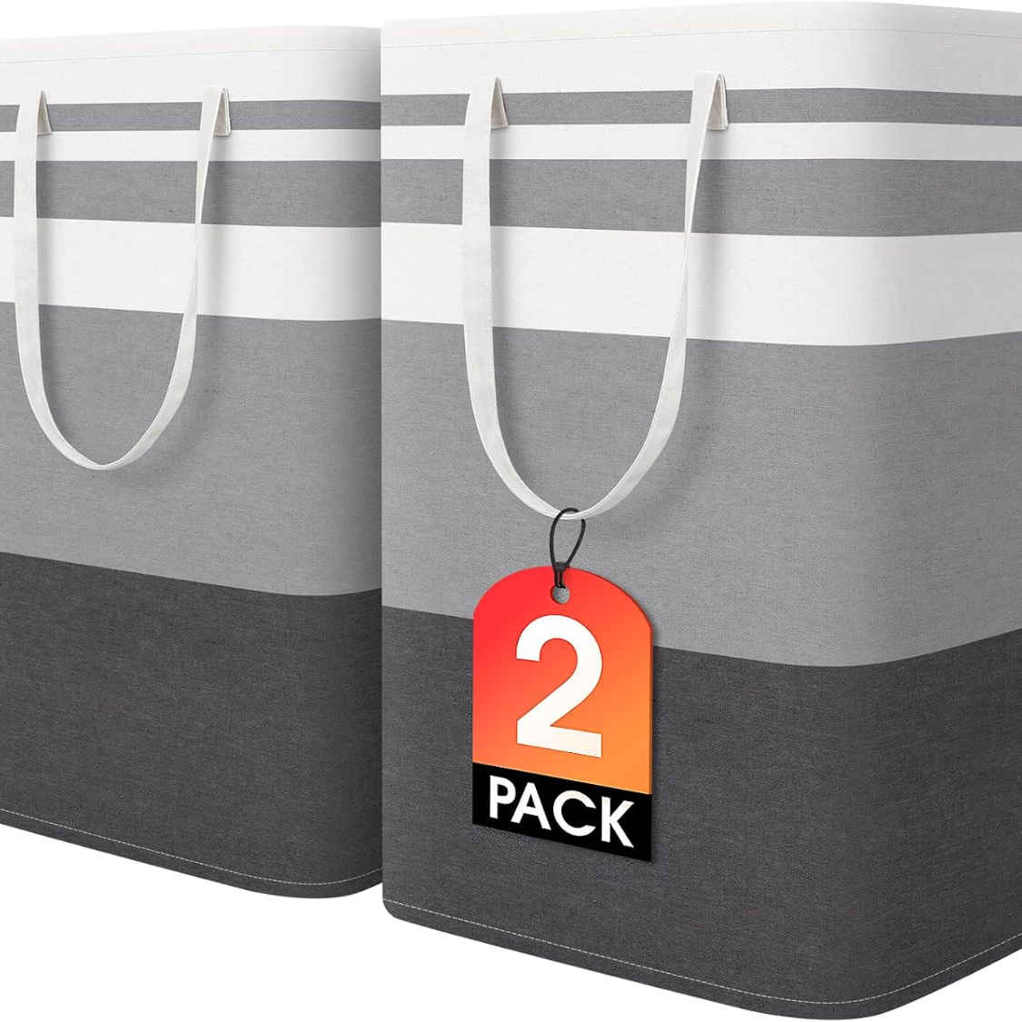 2 Pack Large Laundry Baskets, Waterproof, Freestanding Laundry Hampers, Collapsible
